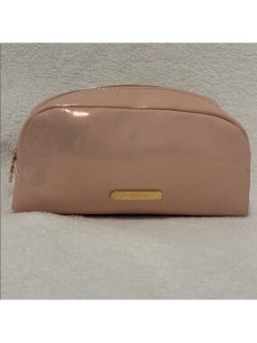 BVLGARI blush pink patent cosmetic Bag gold tone top zipper